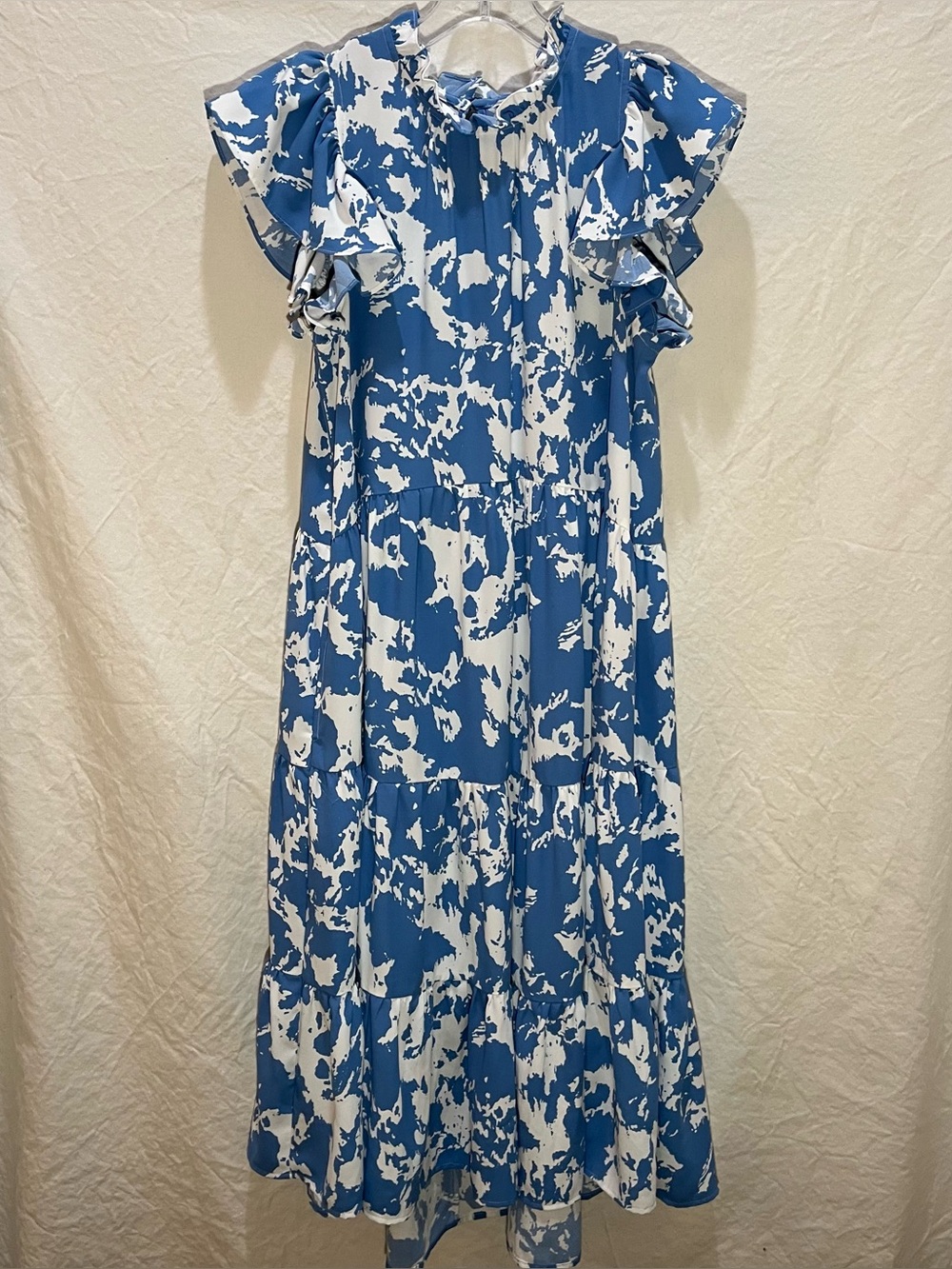 Pinch Blue White Abstract Print Tiered Midi Dress Size M